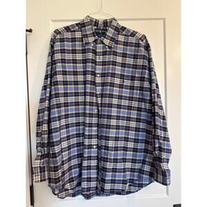 Ralph Lauren Men’s “Big Shirt” button down size Large blue plaid Great Condition